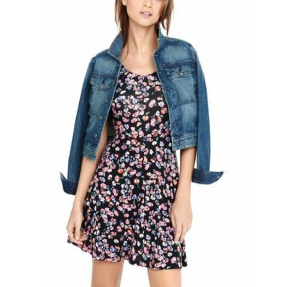 Express Black Floral Skater Dress - Picture 1 of 11